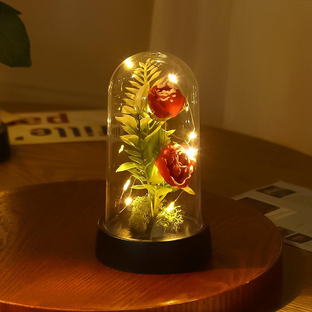 Eternal Flower Home LED Creative Ornament, Valentine's Day Simulation Flower Qixi Festival Christmas Valentine's Day Surprise Gift