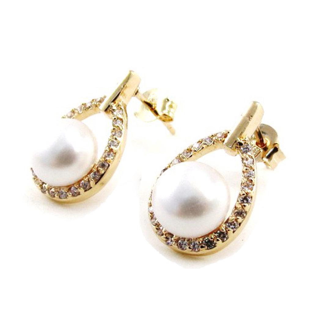 Les Trésors De Lily [J0194] - BO Gold Plated 'Sissi' White Gold - 18x10 Mm