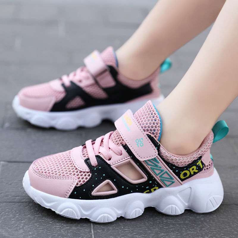 Girls shoes sandals 2025 new boys and girls running shoes summer hollow single mesh breathable boys and children's sports shoes