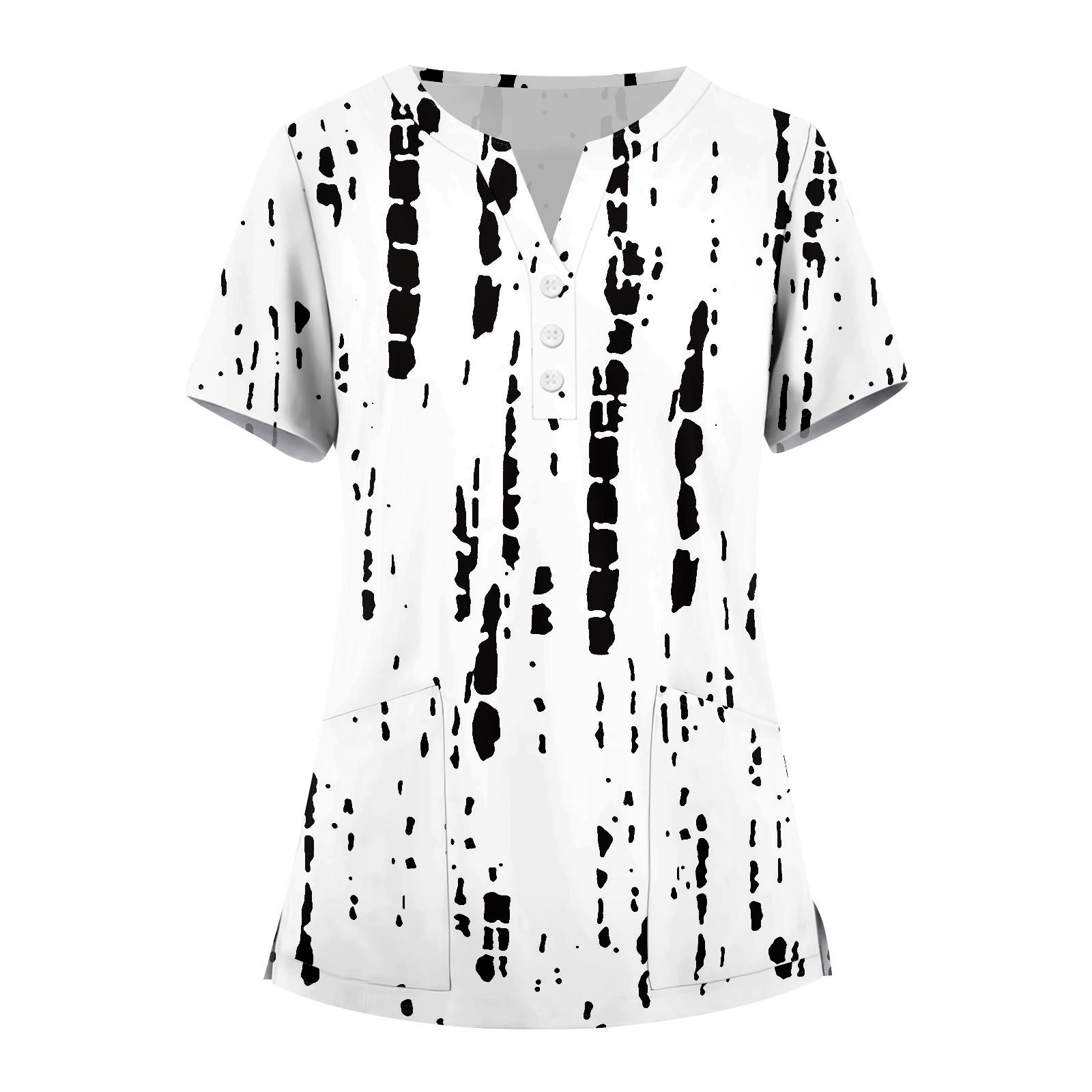 

Женская мода, рабочая одежда с v-образным вырезом, короткими рукавами и карманами, топы с принтом, летние топы для женщин XL белый