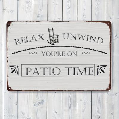 Traditionelles Eisen Metall Blechschild Entspannen Abschalten Sie sind auf der Veranda Zeit Wandbehang Dekor Mehrzweck für Zuhause Bar Cafe Veranda