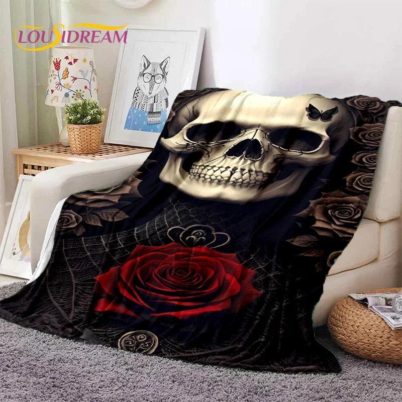 Skull Dead Girl 3D Gothic Horror Female Rose Soft Flannel Blanket for Beds Bedroom Sofa Picnic,Throw Blanket for Cover Leisure