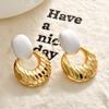 European Fashion Two-Tone Textured Metal Drop Earrings Crushed Ice Pattern Geometric Stud Earrings for Women