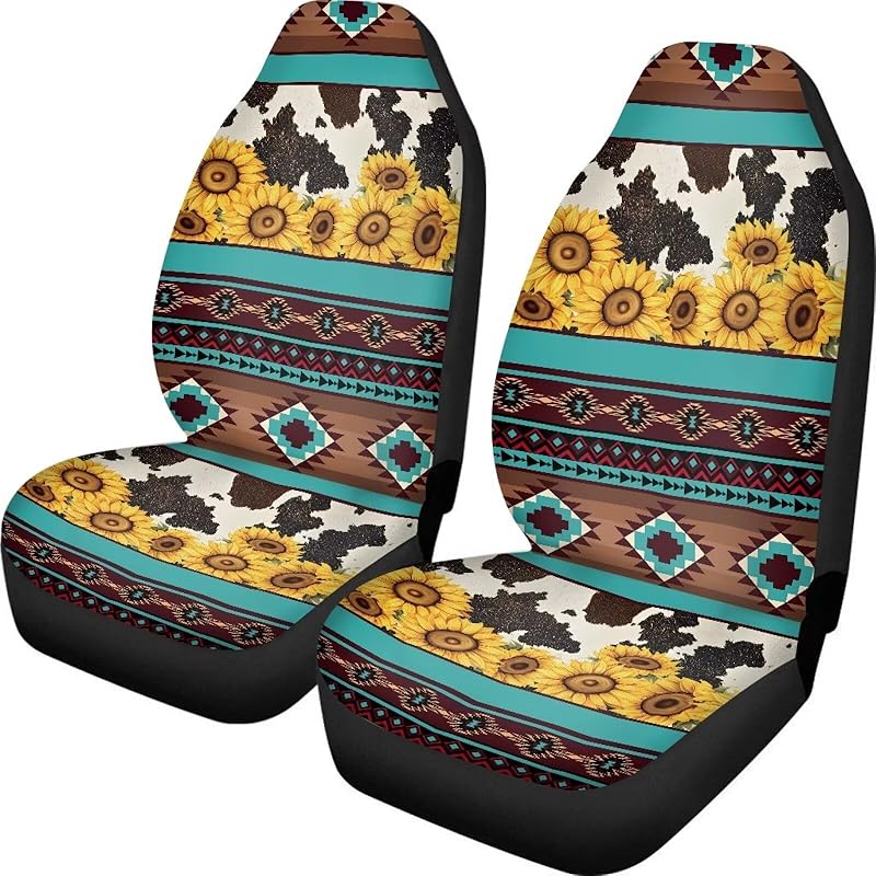 Dreaweet Navajo Print Car Seat Covers for Men Women Southwest Pattern Front Seat Protector Cover Full Set of 2pc Universal Size for Car, Truck or