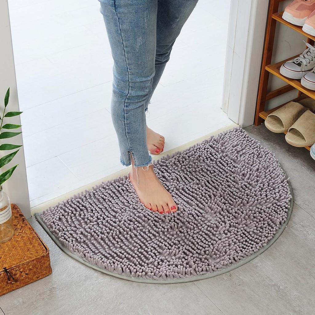Non-Slip Chenille Half-Round Floor Mat - Water Absorbing, Machine Washable Rug for Hallway, Bathroom, and Bedroom
