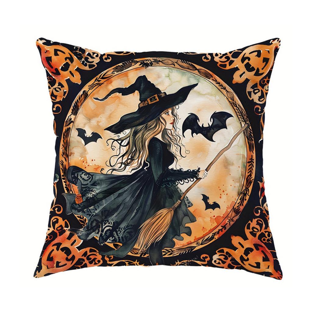 1Pc Halloween Holiday Pillow Cover 18X18 Inch Polyester Print Retro Style Holiday Decoration Home Sofa Cushion Cover