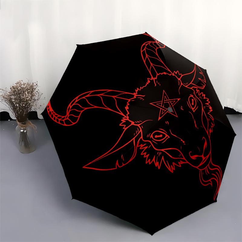 Devil's Horns: Red Devil Head Circle Sticker DecalUmbrella, Portable 3-Fold Compact Umbrella,Christmas Gift ES507