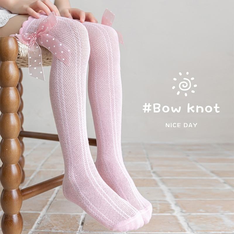 Süße Spitzenrüschen Baby Strümpfe Schleifen-Dekor Kinder Kniehoch Baumwolle Säuglinge Lange Schlauchsocken Stilvolle Strumpfwaren