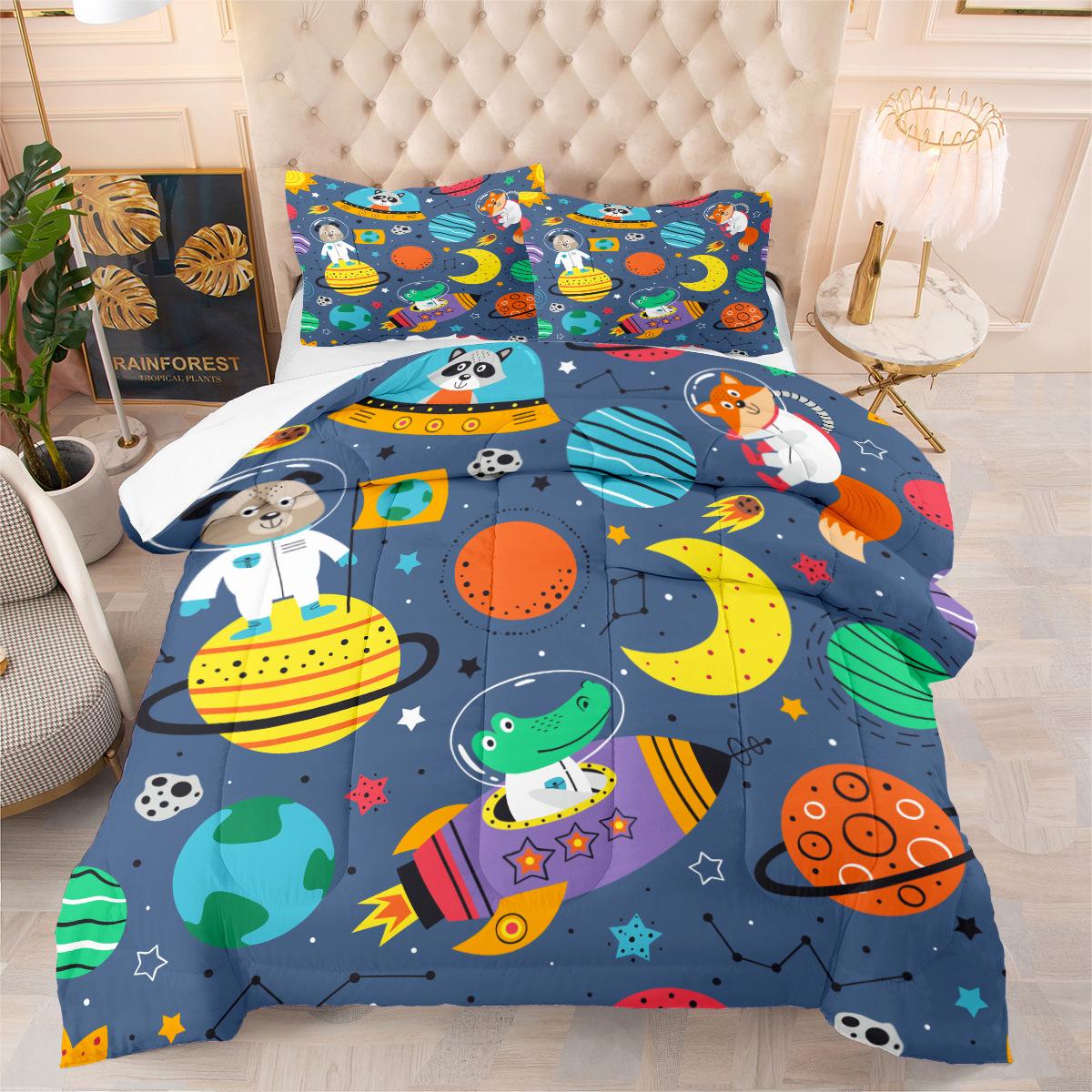 

Bedroom Fat Quilt Digital Printing Feather Silk Cotton Filled Quilt Cute Cartoon for Home Three Piece Quilt Cover 172*218cm