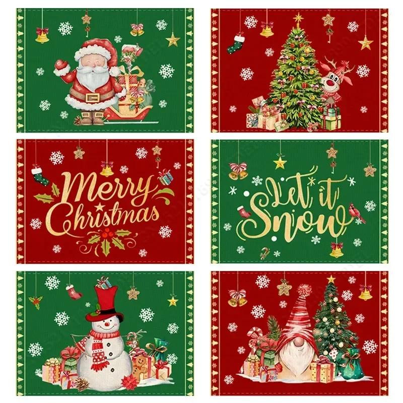 Kreative Weihnachts-Themen-Baumwoll-Leinen-Bedruckte Tischunterlage Weihnachtsmann Schneemann Dekoration Esstisch Isolationsmatte