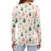 Women's Fashion Casual H Printed V-Neck Long Sleeve Decorative Button T-Shirt Tops