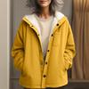 Women's Fashionable Solid Color Hooded Long Sleeved Button Pocket Warm Jacket Jacket