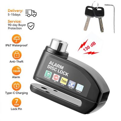 130DB Motorcycle Alarm Lock Bike Disc Lock Warning Security Alloy Anti Theft Waterproof Brake Rotor Padlock Disc Brake Lock Bicycle