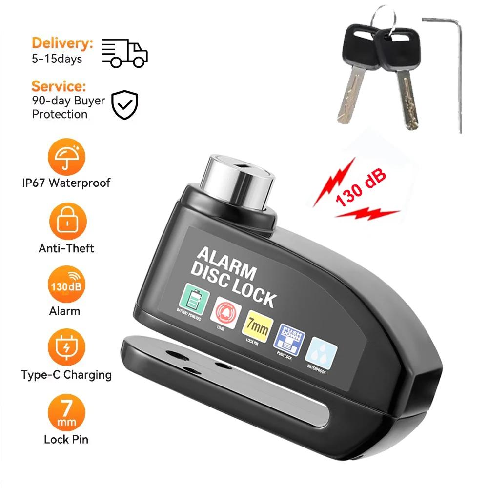 130DB Allarme Moto Lucchetto Lucchetto a Disco Bici Avviso Sicurezza Lega Antifurto Impermeabile Blocco Pastiglia Disco Freno Lucchetto Disco Freno Bicicletta