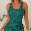 New European and American Fashion Conservative Retro Printing Skirt Triangular One-piece Swimsuit for Women