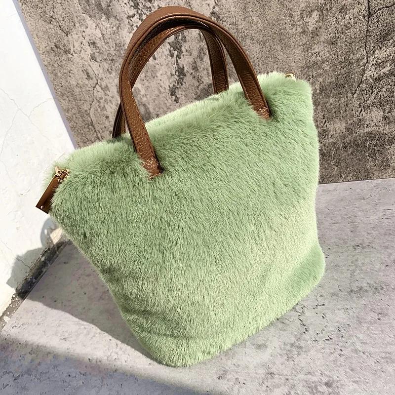 

Chain Large Plush Handbag Cute Bags Fashion Shoulder Crossbody Bag Female Leopard Soft Warm Fur Bag Wild Plush Female Bag