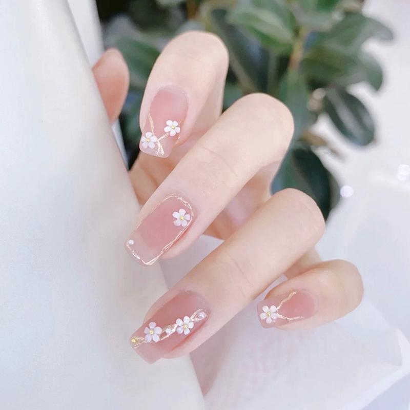 

24 шт. Милые маленькие цветочки, золотые бриллиантовые накладные ногти, цветочные накладные ногти, съемные типсы для ногтей с полным покрытием, арт с клеем