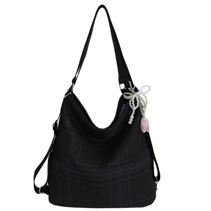 

2025 New Large-capacity Canvas Bag Women s All-matching Plaid Single-shoulder Cross-body Casual Commuting Tote