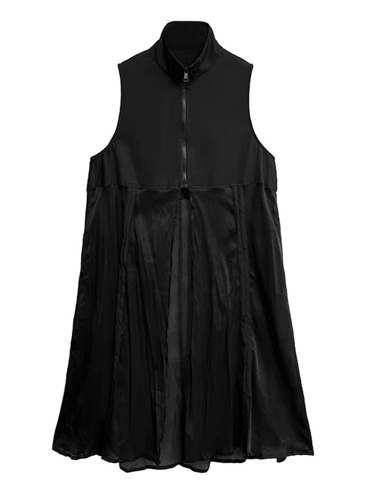 Xitao Patchwork Zipper Lapel Dress ZY8938