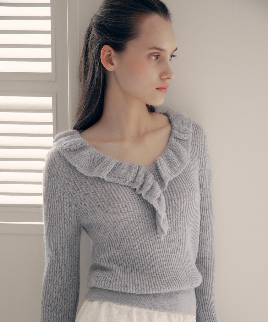 Lora Lora Frill Collar Knit Gray