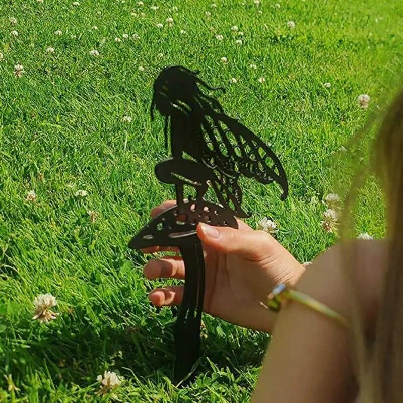 Flower Fairy Patio Sculpture Outdoor Garden Metal Iron Lawn Insert Metal Crafts Outdoor Garden Decoration