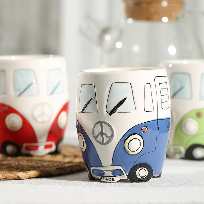 Deding Keramik Handbemalt Cartoon Auto Bus Kreative Persönlichkeit Kaffeetasse Frühstück Wasserbecher
