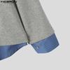 INCERUN Oversized Men Lapel Neck Long Sleeve Striped Stitching T-shirts Casual Tops