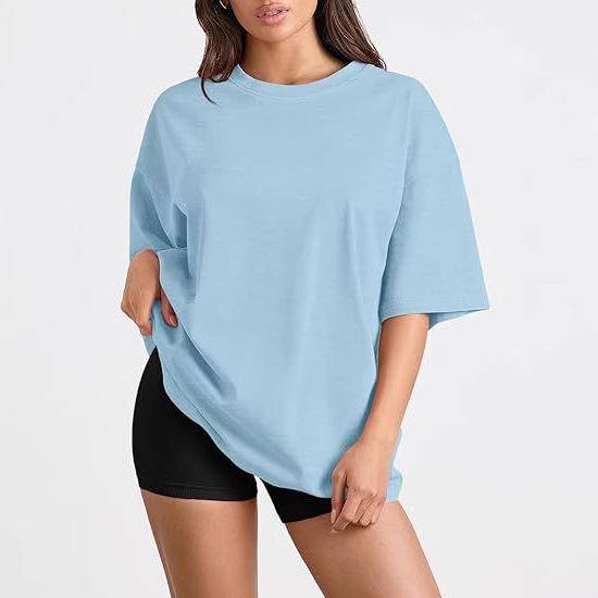 Women's loose casual large size solid color new t-shirt round neck short sleeve women's top