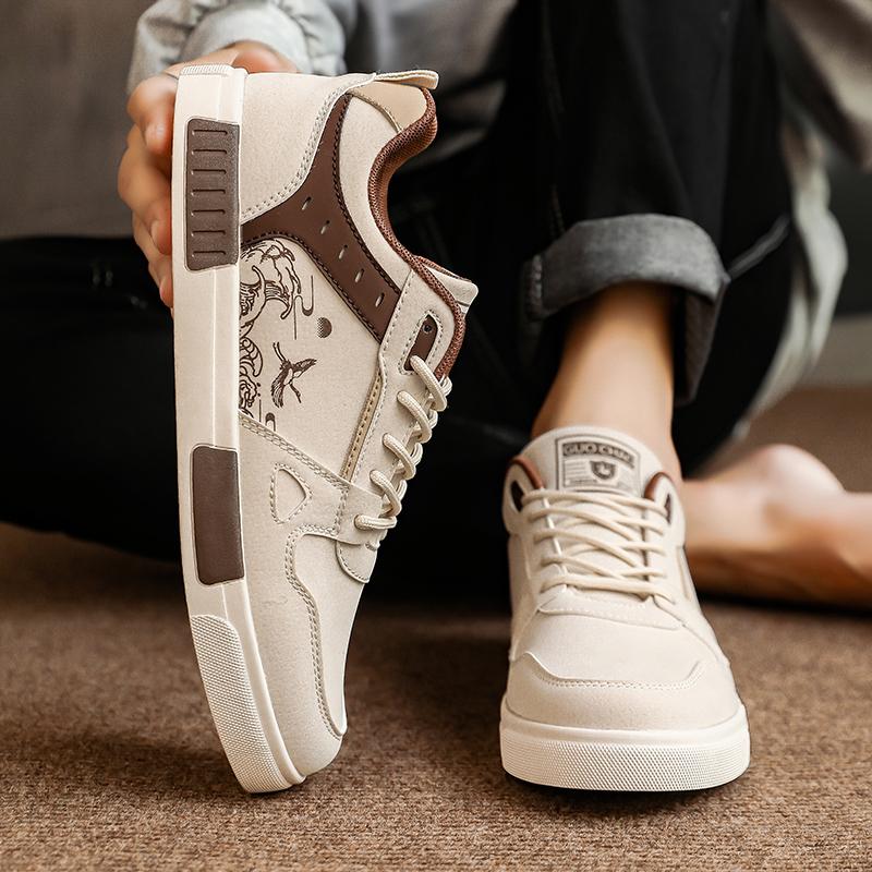 Men’s Sports Shoes Casual Skateboard Shoes Printed Student Black Running Sneakers Plus Size