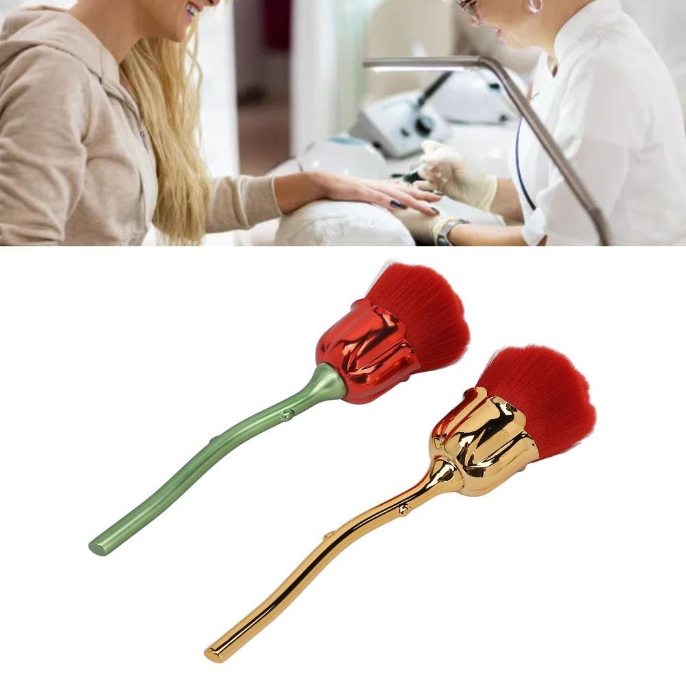 2pcs Thickened Die Cast Rose Shape Nail Dust Brush Fluffy Powder Brush Daily beauty makeup use