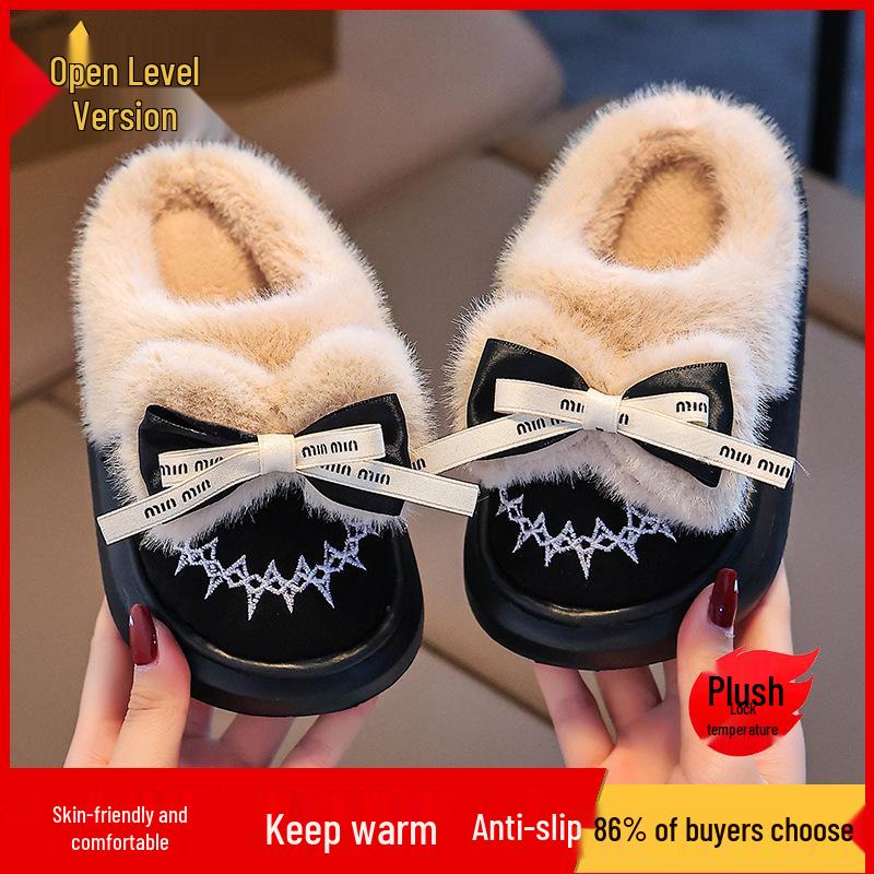 2024 Winter Cotton Shoes for Girls - Thick Warm Indoor/Outdoor Slippers for Medium To Large Babies - Year of the Horse Design