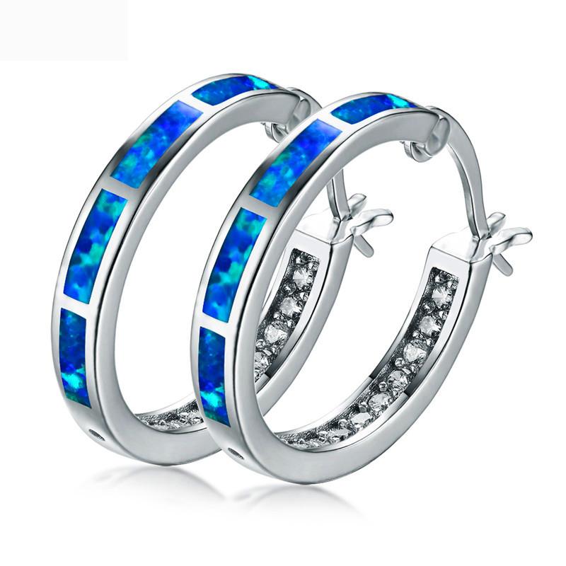 Classic Round Circle Hoop Earrings for Women Rose Gold Color Birthstone Imitation Opal Earrings Engagement Wedding Gift