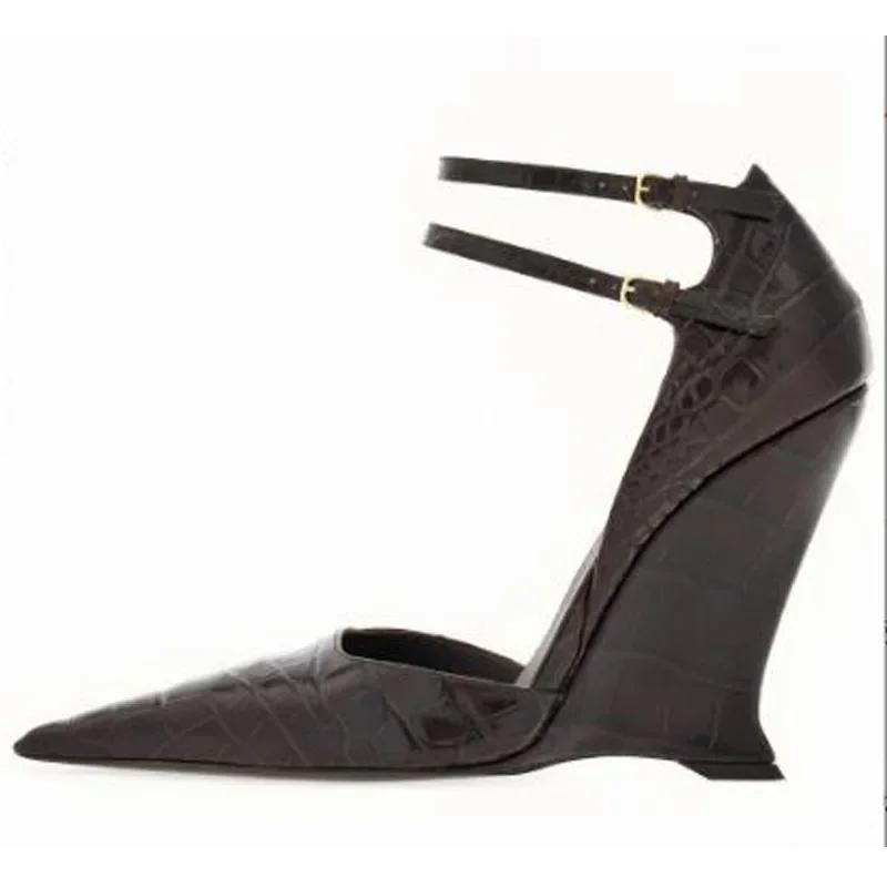 Lady Sexy Slope Heels Woman Ankle Strap Dress Wedding Shoes Party Sandalias De Mujer Luxury Sandals Women Designers