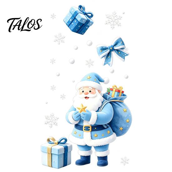 Christmas Window Clings Tree/Santa Claus Clings, Blue PVC Waterproof Static Glass Stickers, Decorative Film for Windows Winter Wall Decals Holiday