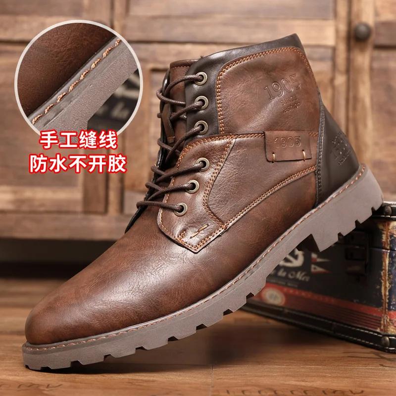Fashion Handmade Men Boots Autumn Winter Male Booties Outdoor Vintage Brown Boots Ankle Work Boots Beef Tendon Bottom Zapatillas Male