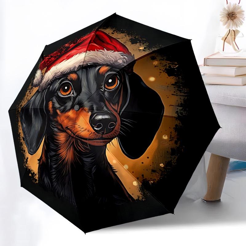 1 Stück Weihnachts-Dackel Automatischer Faltregenschirm - Kompaktes 8-Rippen-Design, Langlebiger Kunststoff & Eisen, Leicht für den Täglichen Außenbereich315