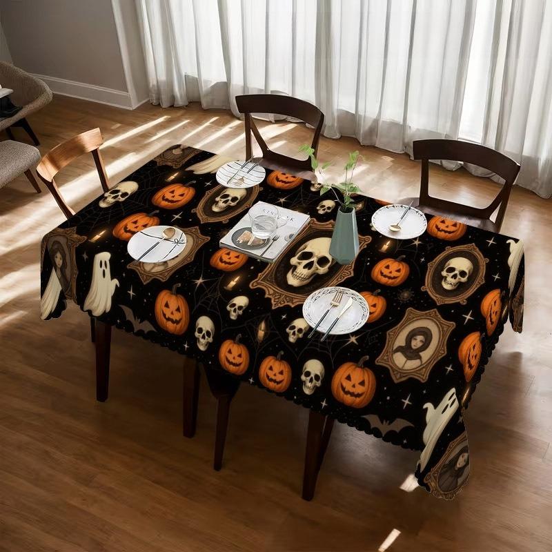 Happy Halloween Theme Rectangle Tablecloth for Tables Home Dinner Waterproof Table Cloth for Party Picnic Halloween Decorations