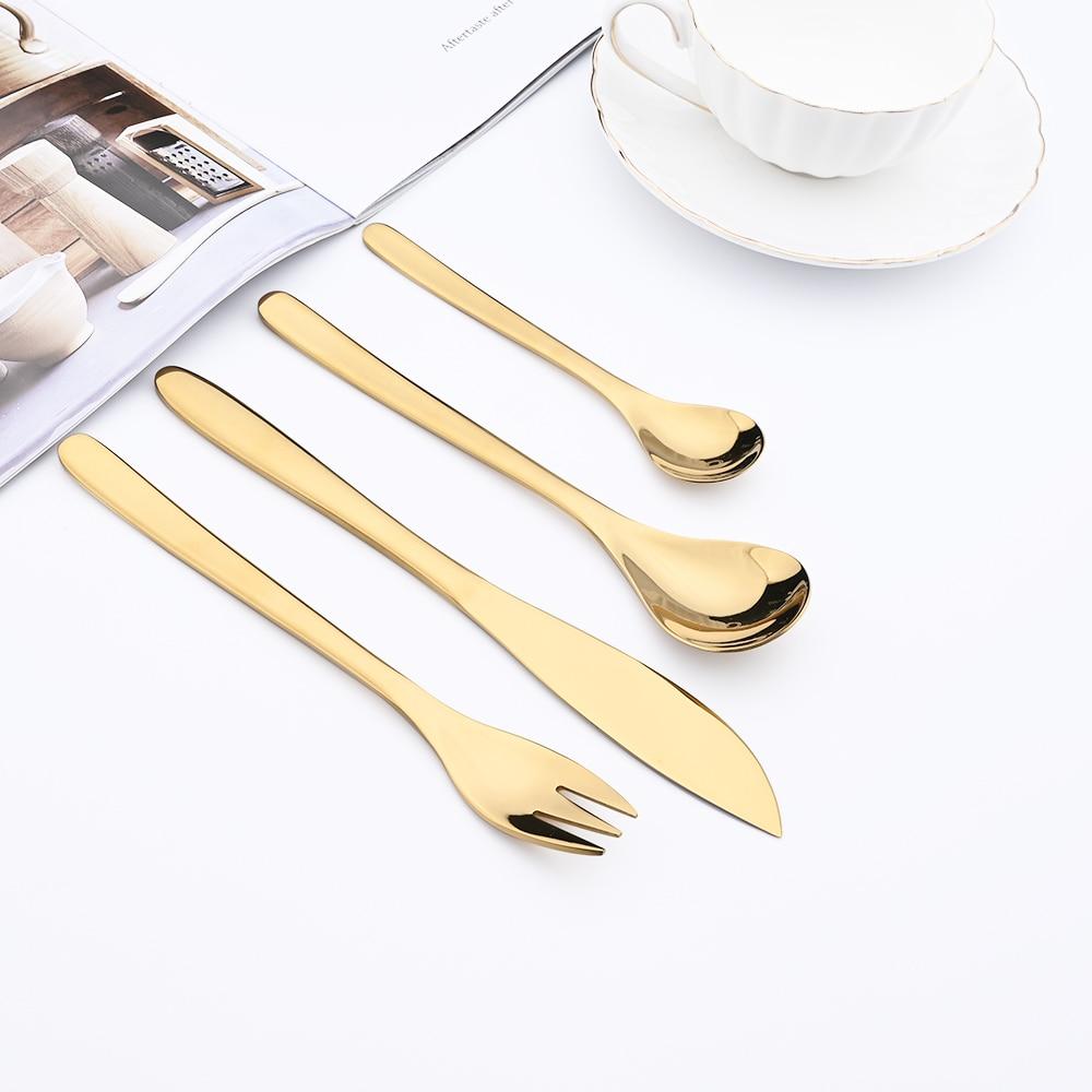 Gold 24 Pieces Cutlery Set 304 Stainless Steel Drop Shaped Teaspoons Dinnerware Kitchen Knife Fork Spoons Tea Spoon Tableware
