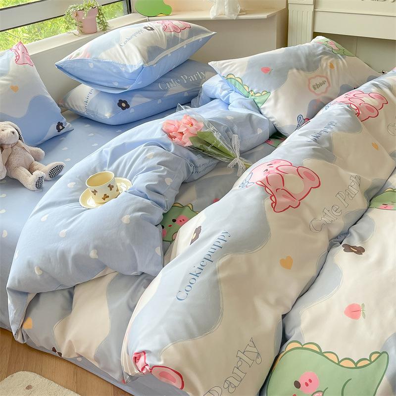 Bedding Four-piece Set, Cotton Pure Cotton Floral Quilt Cover, Bed Sheet Dormitory Three-piece Set