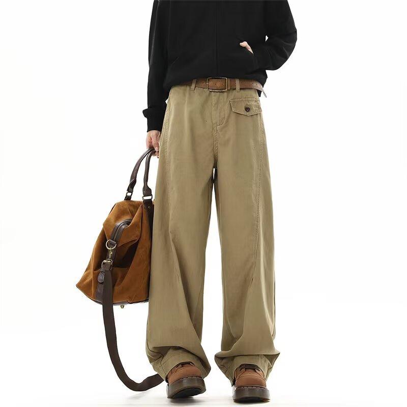 American retro scimitar casual pants men's spring and autumn trend three-dimensional cutting overalls loose deconstruction wide-leg pants