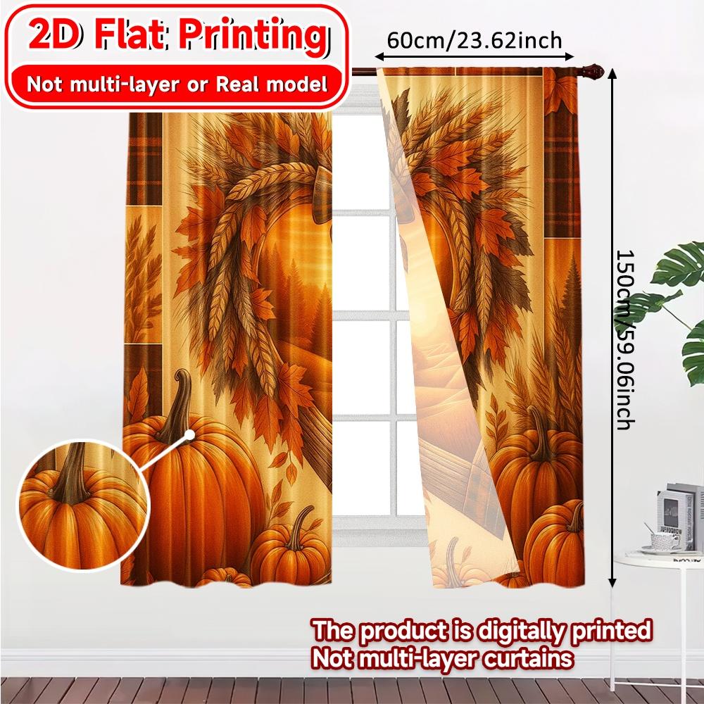 Set Of 2 Flat Printing Curtains Without Rod Autumn Heartscape Fashionable Curtainments During Christmas Holiday Modern Made Polyester