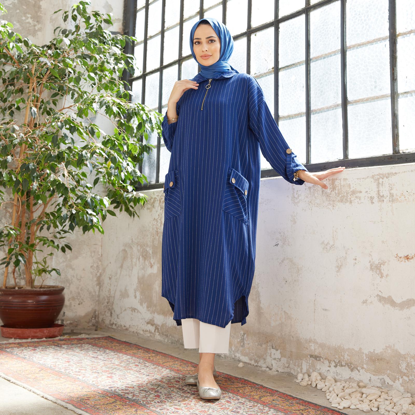 

Длинная женская туника в полоску с карманами, новый сезон