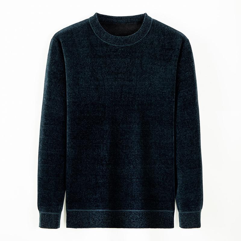 Men's Winter Padded Round Neck Sweater Solid Color Knitted Bottom Shirt