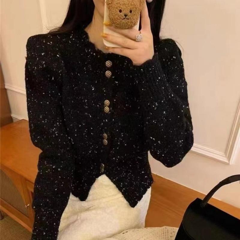 Spring New Temperament Knitted Cardigan Women's Color Dot Short Age-reducing Sweater Jacket Top