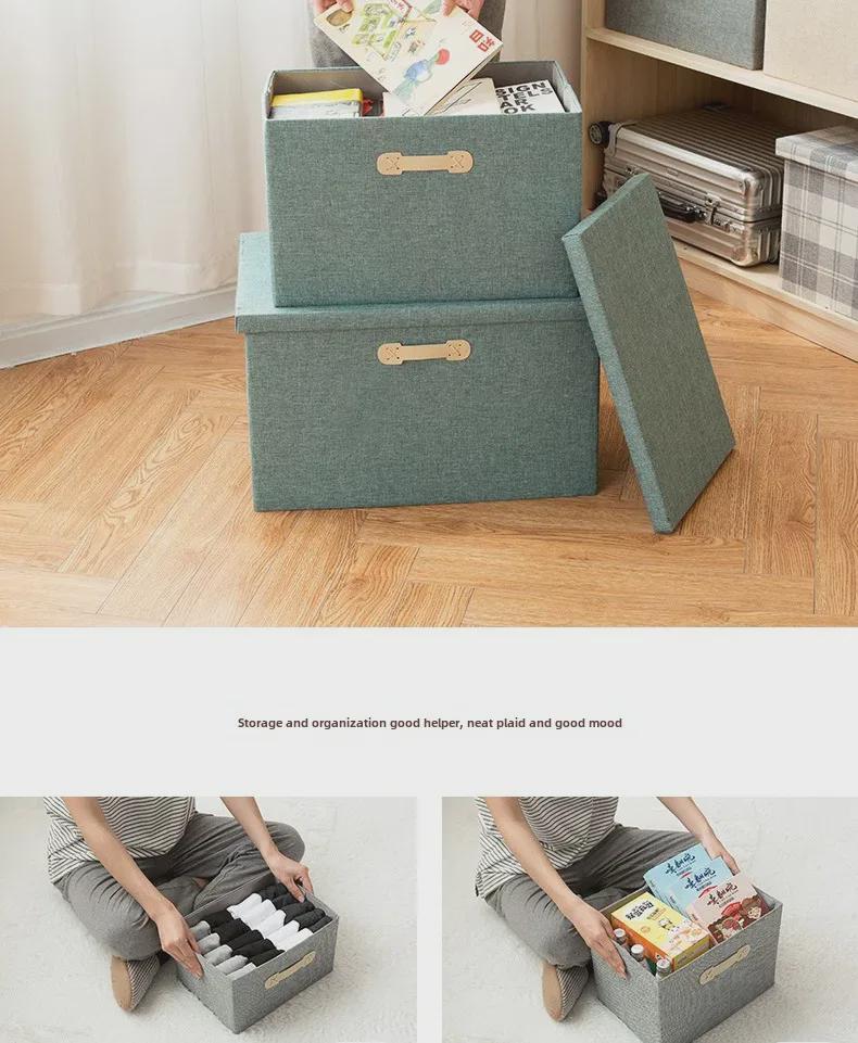 Drawer-Style Folding Storage Basket - Cotton & Linen Fabric