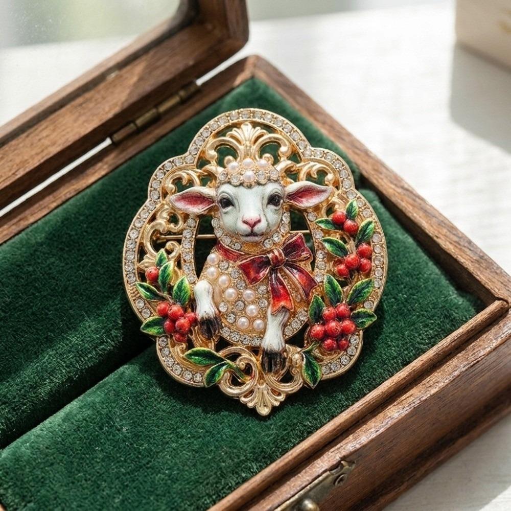 Pearl New Year Lapel Pin Enamel Badge Cute Sheep Brooch Dating