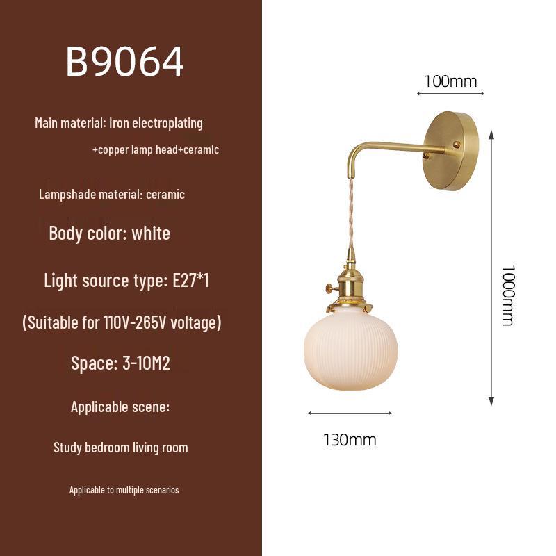 Elegant All-Copper Glass Wall Lamp: Creative Crystal Decor for Hotel Bedrooms and Staircases