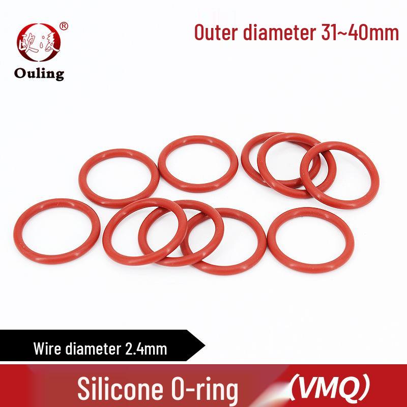 Temperature-Resistant Red Silicone O-Ring, 31-40mm Outer Diameter, 2.4mm Thick Sealing Element. 31*2.4mm (5pcs) Red Silicone O-ring