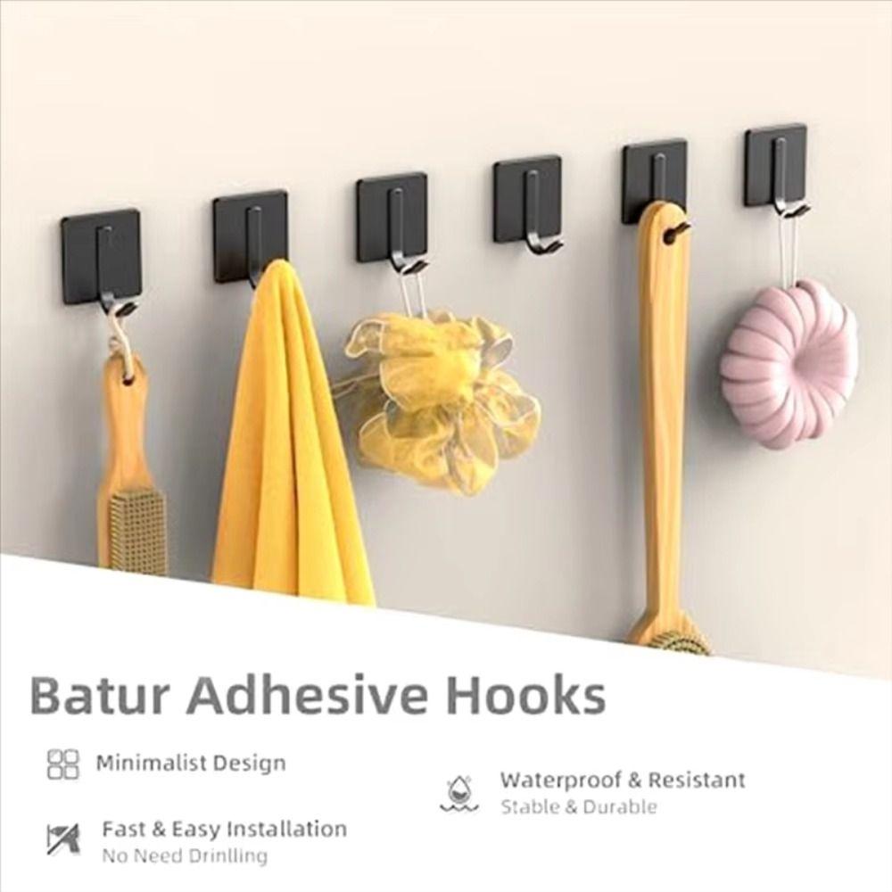 6pcs/set Waterproof Stainless Steel Hooks No Drill Wall Hook Clothes Hanger  Bathroom