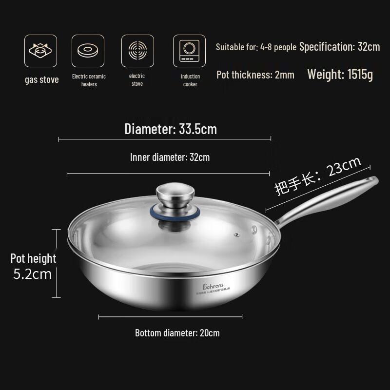 Berens 32cm Penguin 3-Ply Stainless Steel Wok